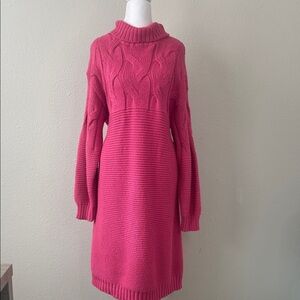 Nordstrom Stitchdrop Magenta Cable Knit Sweater Dress Size Large NWT